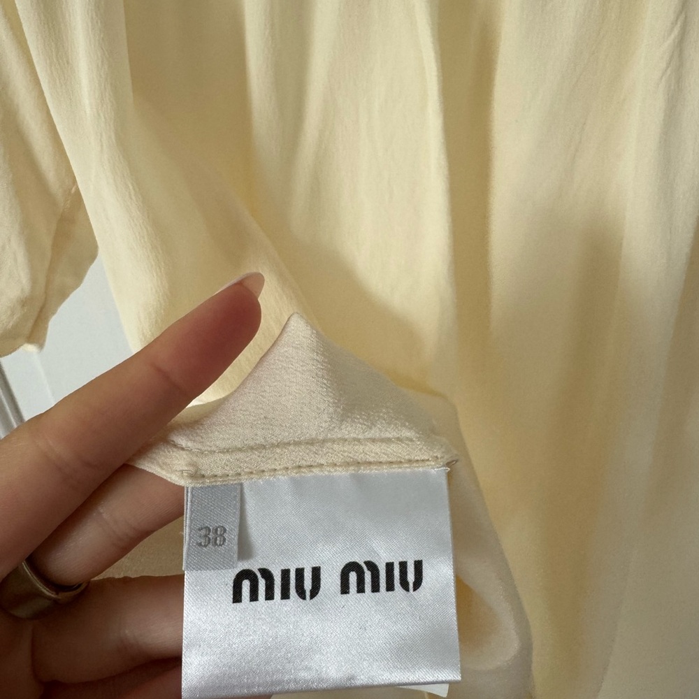 Miu Miu Cream Ruffle Yoke Short Sleeve Blouse - Picture 5 of 7